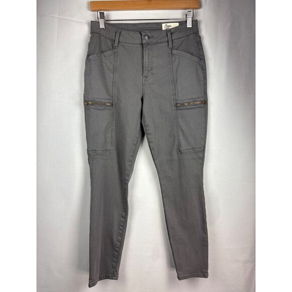 Cosmic Blue Love Gray Cargo Pants Size 28P With Zipper Pockets & Back Pockets - Picture 2 of 6